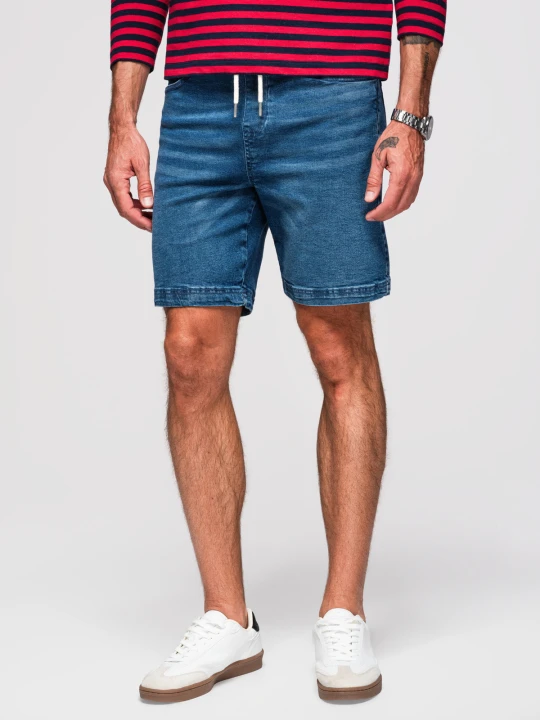 Zdjęcie produktu Męskie szorty z gumką w pasie i efektem sprania – niebieskie V2 - Rozmiar: L Ombre Clothing