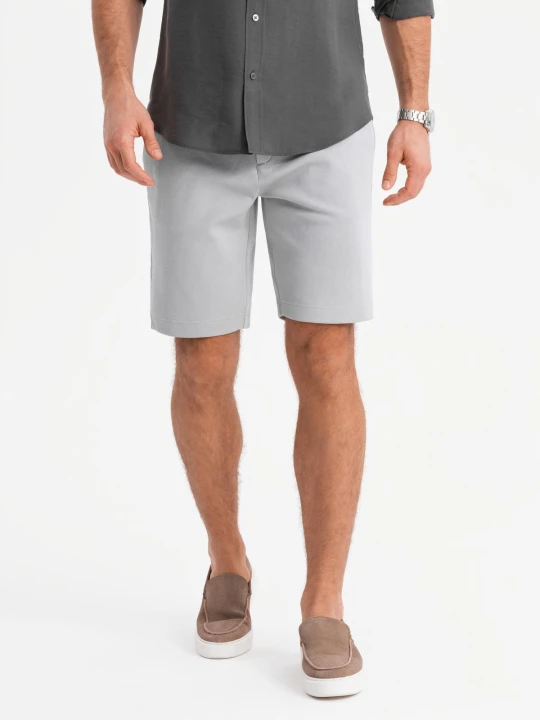 Zdjęcie produktu Męskie szorty ze strukturalnej dzianiny SLIM FIT – jasnoszare V4 - Rozmiar: XXL Ombre Clothing jasny szary