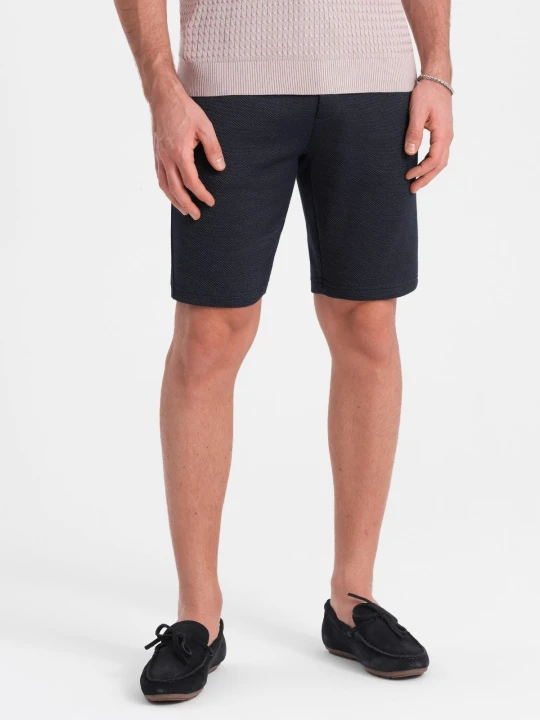 Zdjęcie produktu Męskie szorty ze strukturalnej dzianiny z kieszeniami chino - granatowe V1 - Rozmiar: XL Ombre Clothing