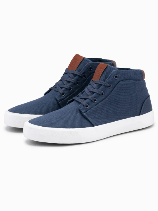 Zdjęcie produktu Męskie wysokie buty trampki z bawełnianego płótna – ciemnoniebieskie V1 Ombre Clothing