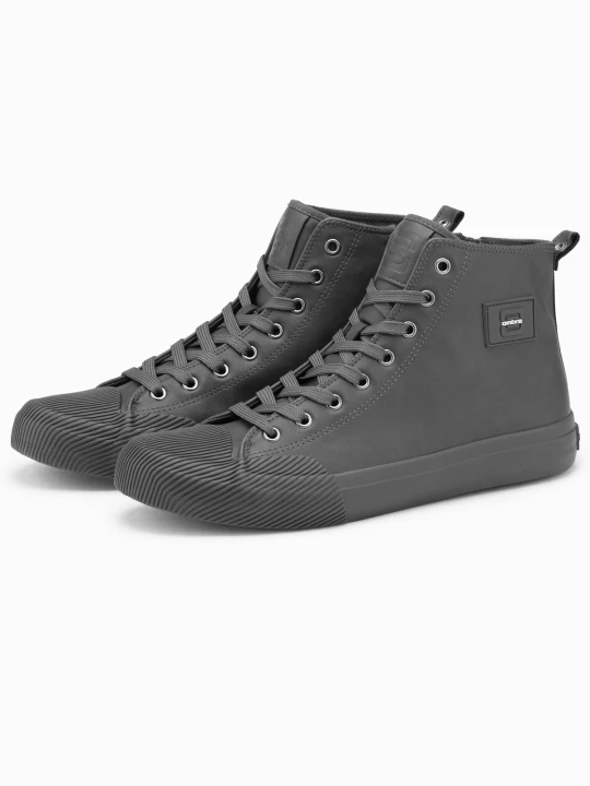 Zdjęcie produktu Męskie wysokie buty trampki z ozdobnym noskiem – szare V2 - Rozmiar: 40 Ombre Clothing