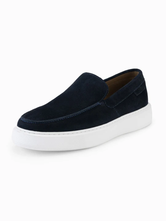 Zdjęcie produktu Męskie zamszowe półbuty slip on na grubej podeszwie – granatowe V4 Ombre Clothing