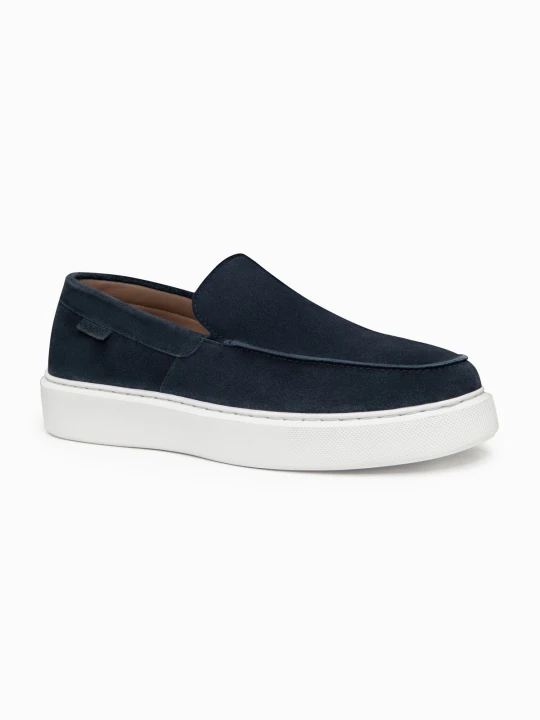 Zdjęcie produktu Męskie zamszowe półbuty slip on na grubej podeszwie – granatowe V4 - Rozmiar: 46 Ombre Clothing