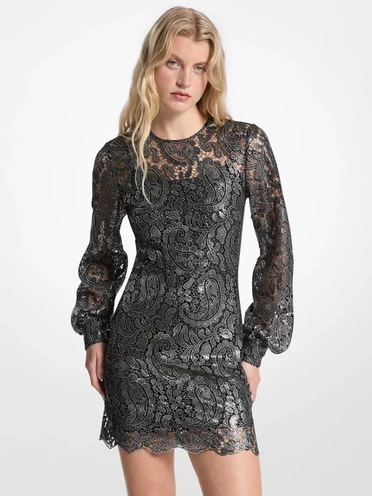 Zdjęcie produktu Metaliczna koronkowa sukienka mini z wzorem paisley Michael Kors