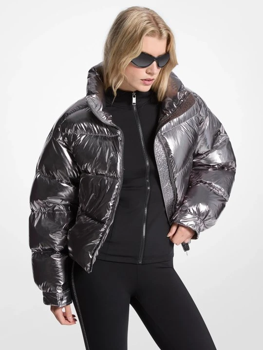 Zdjęcie produktu Metaliczna nylonowa kurtka puchowa Ciré Michael Kors METAL MILITARNY (Szary)