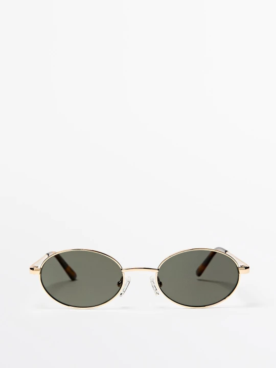 Zdjęcie produktu Metaliczne Owalne Okulary Przeciwsłoneczne - Złoty - Massimo Dutti - Female