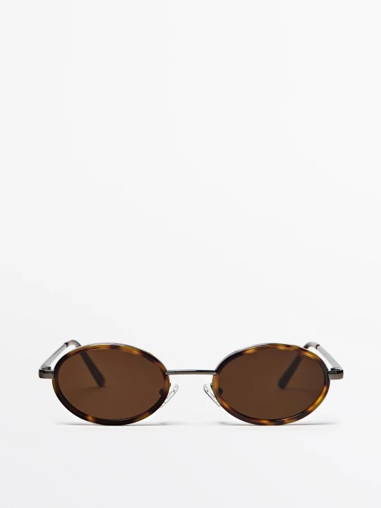 Zdjęcie produktu Metalowe Okulary Przeciwsłoneczne, Efekt Rogowy - Brązowy - Massimo Dutti - Female