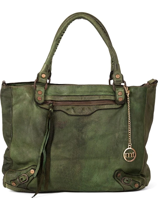 Zdjęcie produktu Mia Tomazzi Skórzana torebka "Comasina" w kolorze zielonym - 35 x 30 x 9 cm rozmiar: onesize