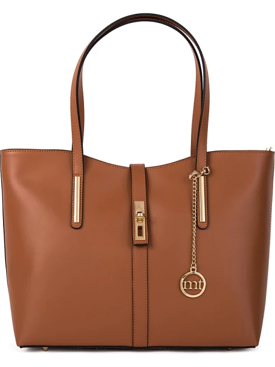 Zdjęcie produktu Mia Tomazzi Skórzana torebka "Como" w kolorze jasnobrązowym - 35 x 28 x 14 cm rozmiar: onesize
