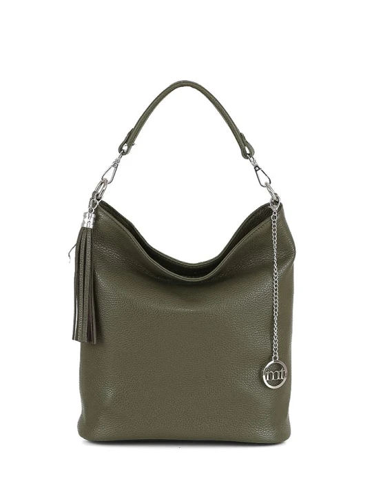 Zdjęcie produktu Mia Tomazzi Skórzana torebka "Sabaudia" w kolorze khaki - 26 x 28 x 12 cm rozmiar: onesize