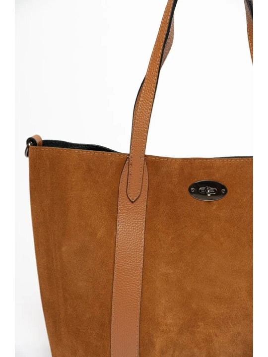 Zdjęcie produktu Mia Tomazzi Skórzany shopper bag "Bersezio" w kolorze jasnobrązowym - 45 x 29 x 12 cm rozmiar: onesize
