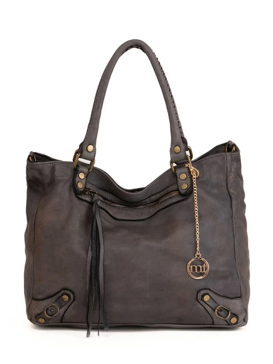 Zdjęcie produktu Mia Tomazzi Skórzany shopper bag "Comasina" w kolorze ciemnoszarym - 35 x 30 x 9 cm rozmiar: onesize
