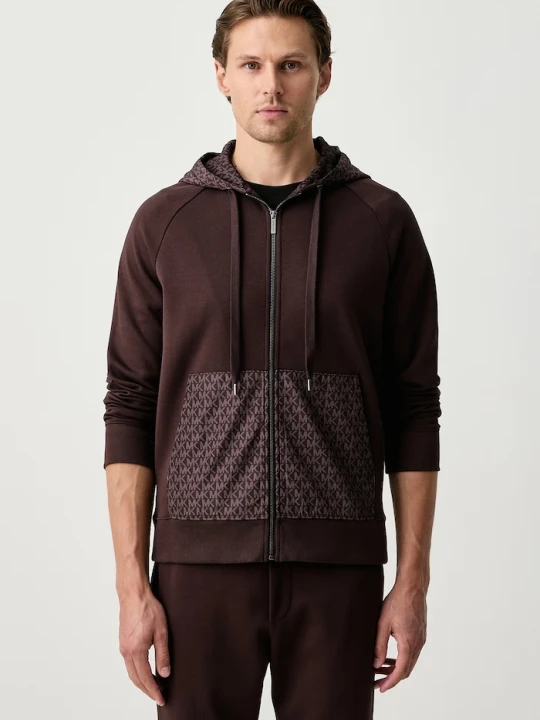 Zdjęcie produktu Michael Kors bluza rozpinana z kapturem męska z bawełną brązowy