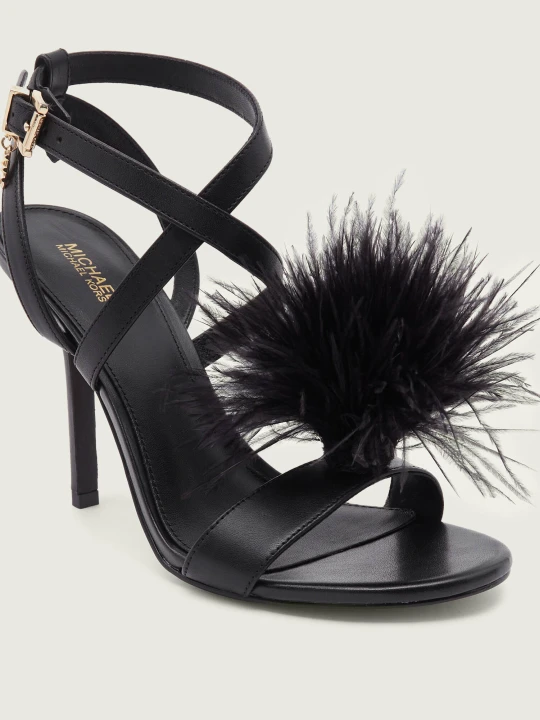 Zdjęcie produktu Michael Kors Skórzane sandały na szpilce Whitby Feather Trim czarny