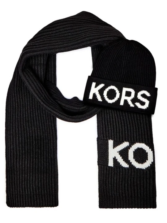 Zdjęcie produktu Michael Kors Szal + czapka FISHERMAN''S RIB | z dodatkiem wełny czarny