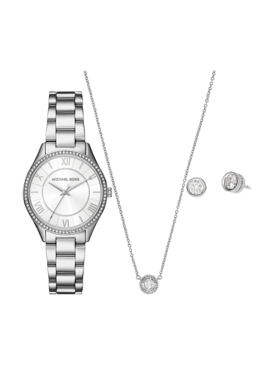 Zdjęcie produktu Michael Kors zegarek, naszyjnik i kolczyki LAURYN srebrny