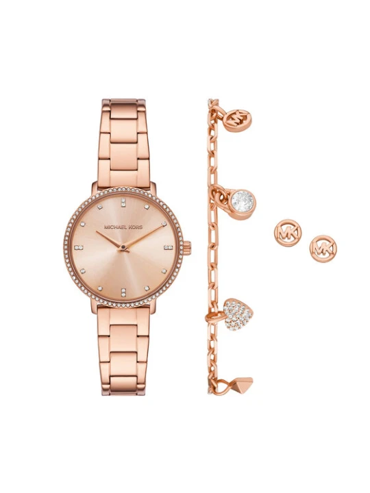 Zdjęcie produktu Michael Kors Zestaw zegarek, bransoletka i kolczyki Pyper Gift Set MK7645SET Różowe złoto