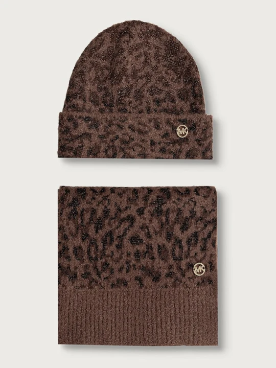 Zdjęcie produktu MICHAEL Michael Kors czapka i szalik damska z dodatkiem wełny brązowy