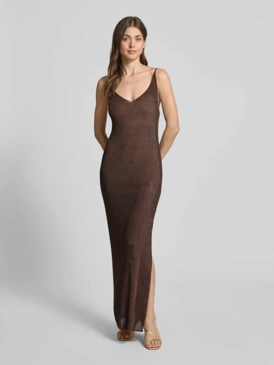 Zdjęcie produktu Midikleid o kroju slim fit z mieszanki wiskozy model 'Silvi' Gestuz Ciemnobrązowy melanż