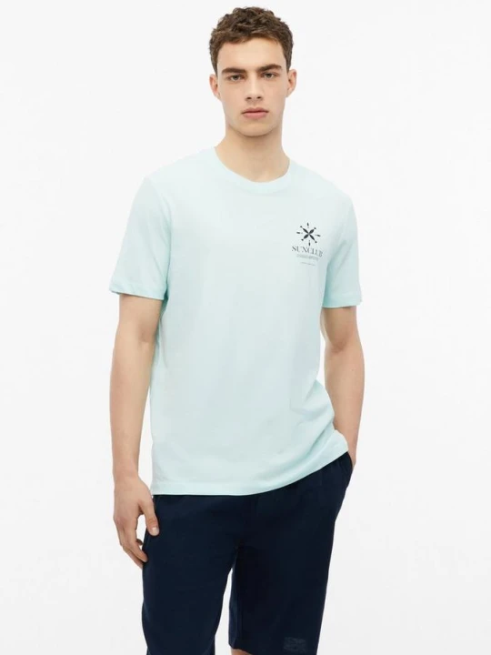 Zdjęcie produktu Miękki bawełniany T-shirt z nadrukiem z przodu s.Oliver turkusowy