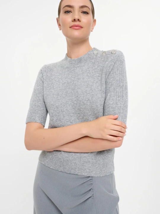 Zdjęcie produktu Miękki dzianinowy sweter z krótkim rękawem Greenpoint szary