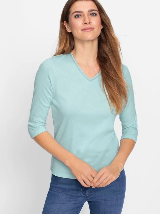 Zdjęcie produktu Miętowa bawełniana bluzka damska Edda z dekoltem V - Coast Vibes Olsen