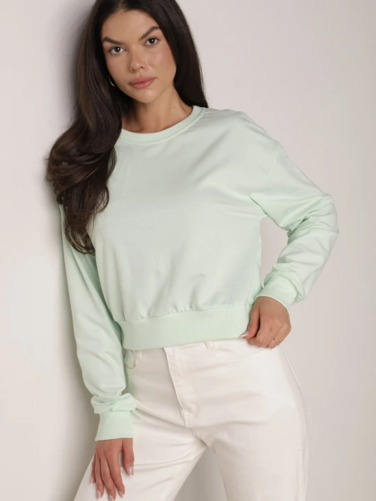 Zdjęcie produktu Miętowa Bluza z Dodatkiem Bawełny Wykończona Ściągaczami Evilaya J.style Miętowy