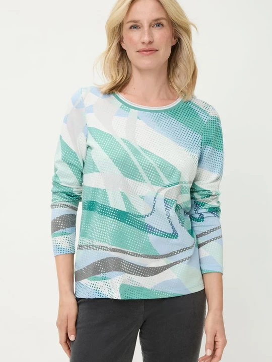 Zdjęcie produktu Miętowa bluzka damska Hannah z geometrycznym wzorem – Soft Vibes Olsen
