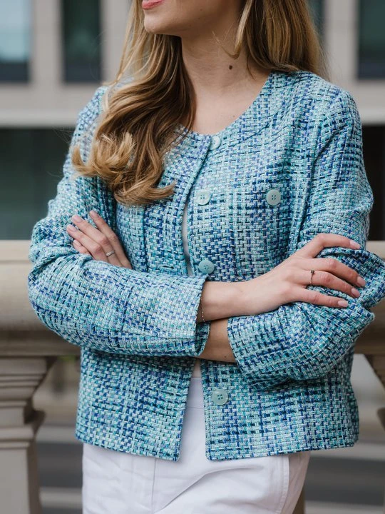 Zdjęcie produktu Miętowa tweedowa marynarka damska - Ocean Breeze Olsen