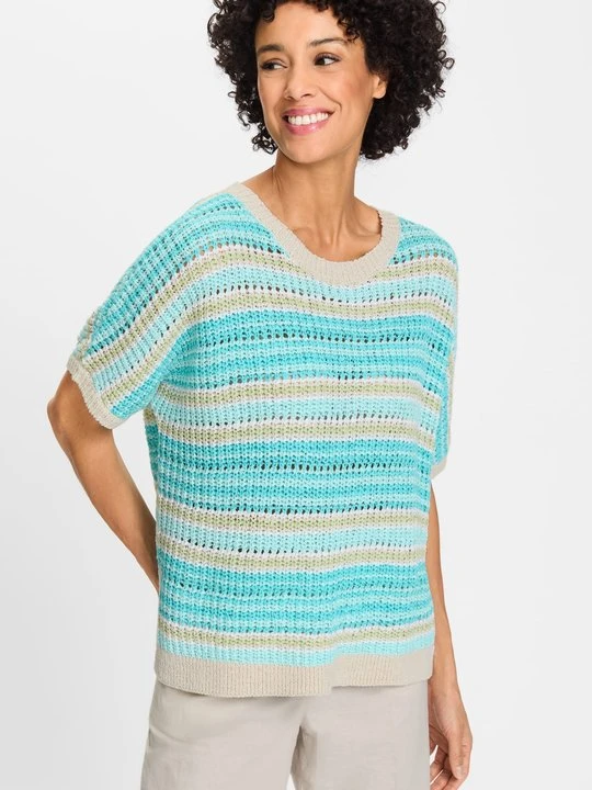 Zdjęcie produktu Miętowy sweter damski Chloe z krótkim rękawem w paski - Ocean Breeze Olsen