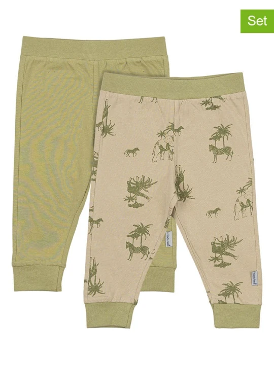 Zdjęcie produktu mikk-line Legginsy (2 pary) w kolorze zielono-beżowym rozmiar: 68