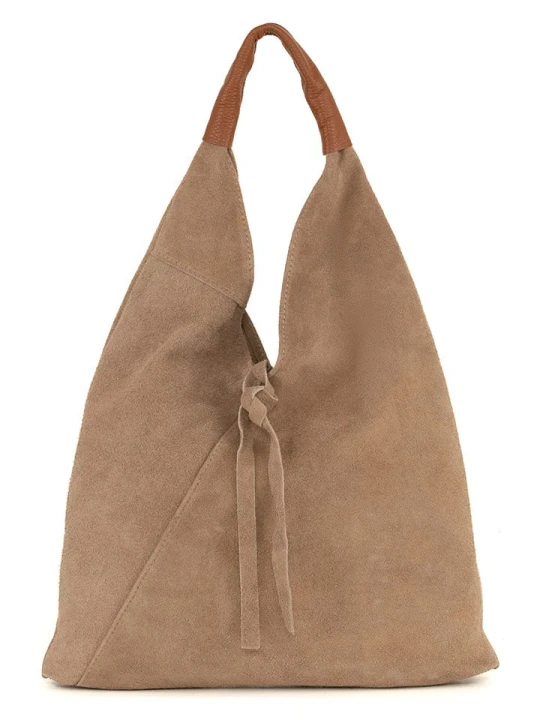 Zdjęcie produktu Mila Blu Skórzana torebka "Mirtillo" w kolorze beżowym - 39 x 34 x 8 cm rozmiar: onesize