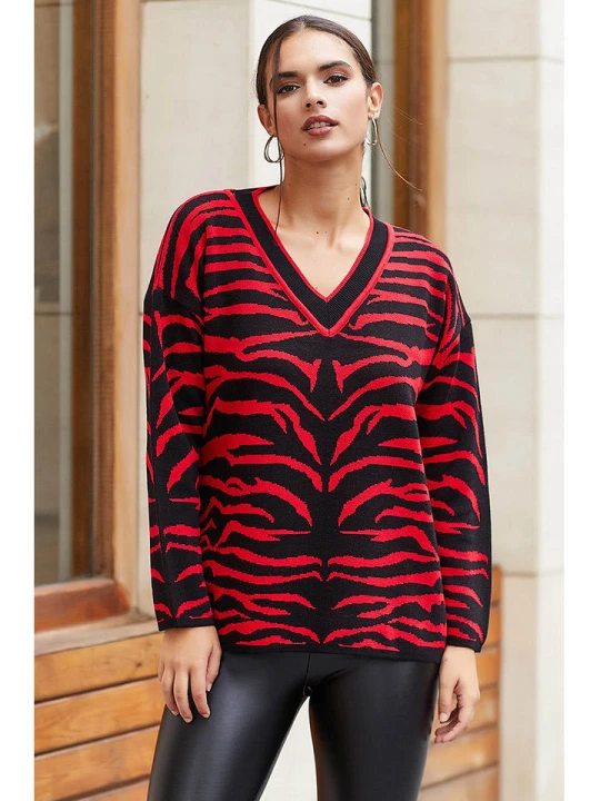 Zdjęcie produktu Milan Kiss Sweter w kolorze czerwonym ze wzorem rozmiar: M