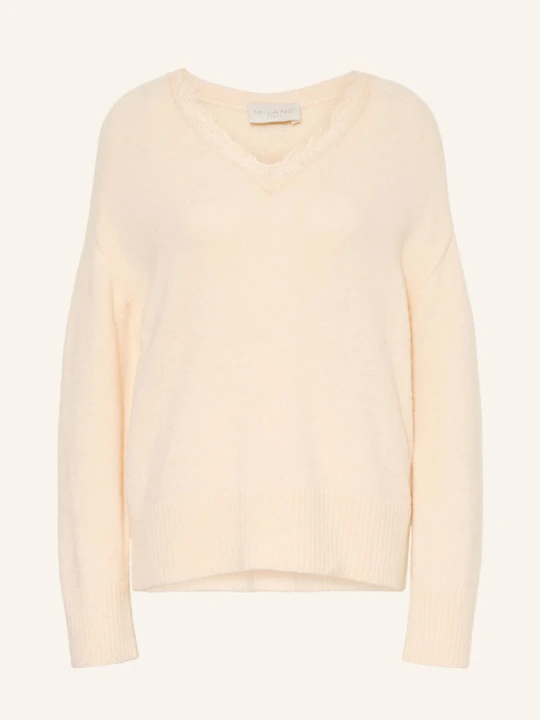 Zdjęcie produktu Milano Italy Sweter Z Koronką weiss KREMOWY