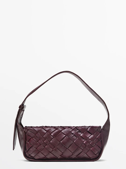 Zdjęcie produktu Mini Pleciona Torebka, Owcza Skóra - Bordowy - Massimo Dutti - Female