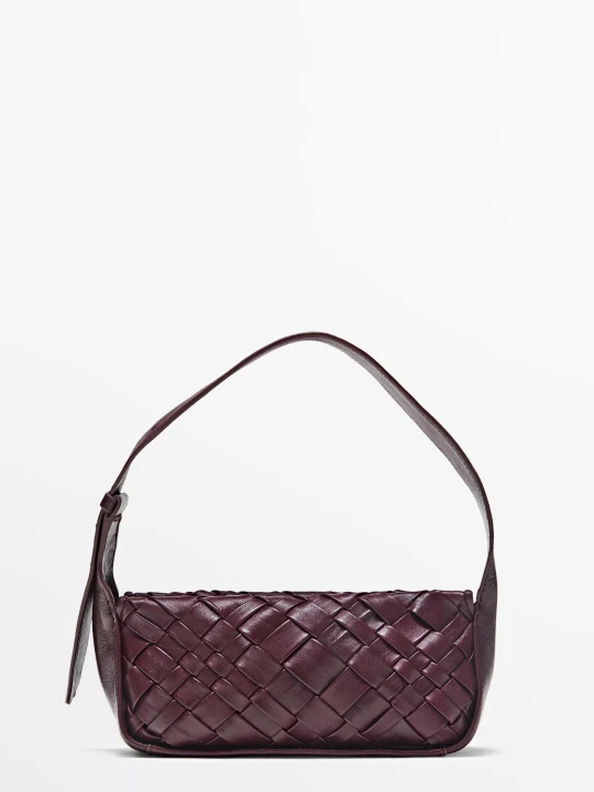 Zdjęcie produktu Mini Pleciona Torebka, Owcza Skóra - Bordowy - Massimo Dutti - Female
