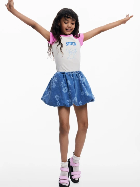 Zdjęcie produktu Jeansowa spódnica peplum w kwiaty Desigual niebieski