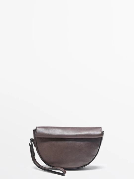 Zdjęcie produktu Mini Torebka Listonoszka Ze Skóry Nappa - Popielaty Brąz - Massimo Dutti - Female