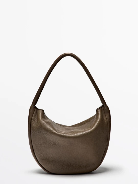 Zdjęcie produktu Mini Torebka Typu Slouch Ze Skóry Nappa - Khaki - Massimo Dutti - Female