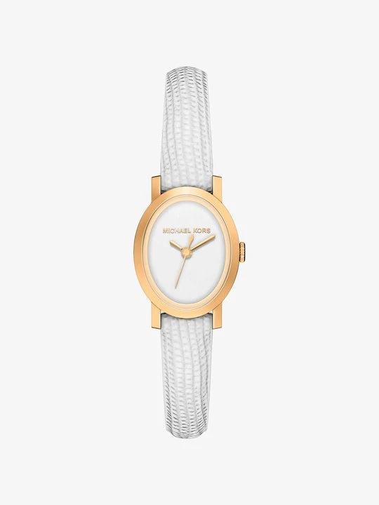 Zdjęcie produktu Miniaturowy zegarek Essex w złotym kolorze z paskiem ze skóry z fakturą łuski jaszczurki Michael Kors