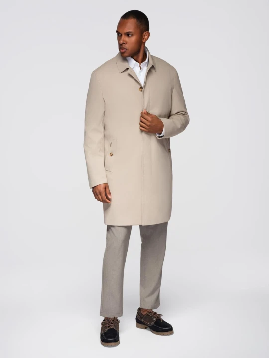 Zdjęcie produktu Minimalistyczny płaszcz męski z odpinaną kamizelką - beżowy V1 - Rozmiar: S Ombre Clothing