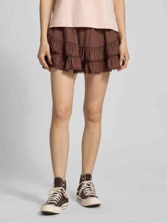 Zdjęcie produktu Minispódnica z mieszanki wiskozy z falbaniastym dołem model 'Frill' Gina Tricot Czekoladowy