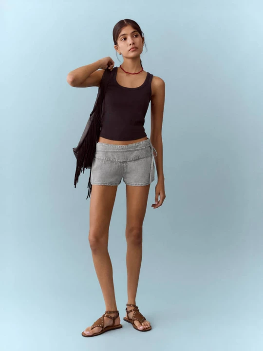 Zdjęcie produktu Miniszorty z wiązaniem szary denim - Teen - MANGO TEEN