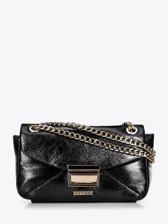Zdjęcie produktu Minitorebka crossbody z połyskującej ekoskóry czarna Wittchen