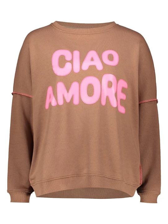 Zdjęcie produktu miss goodlife Bluza "Ciao Amore" w kolorze jasnobrązowym rozmiar: M