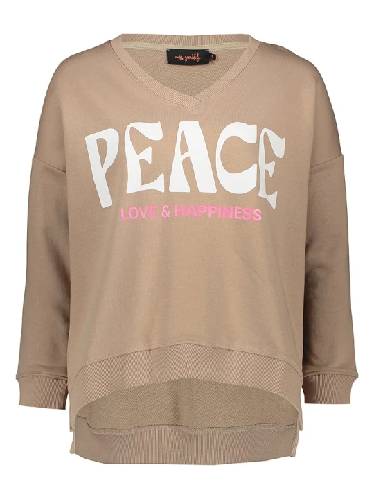 Zdjęcie produktu miss goodlife Bluza "Peace Love & Happiness" w kolorze beżowym rozmiar: S