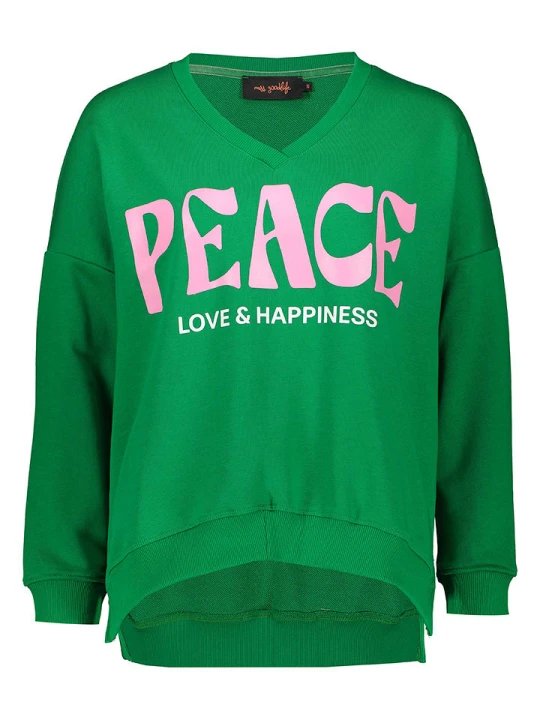 Zdjęcie produktu miss goodlife Bluza "Peace Love & Happiness" w kolorze zielonym rozmiar: L