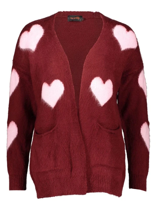 Zdjęcie produktu miss goodlife Kardigan "Hearts" w kolorze jasnoróżowo-bordowym rozmiar: S