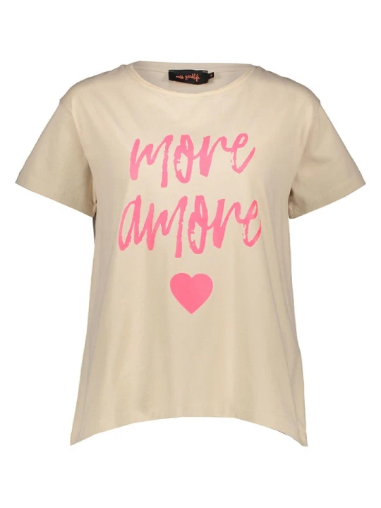 Zdjęcie produktu miss goodlife Koszulka "More Amore" w kolorze beżowo-jasnoróżowym rozmiar: L