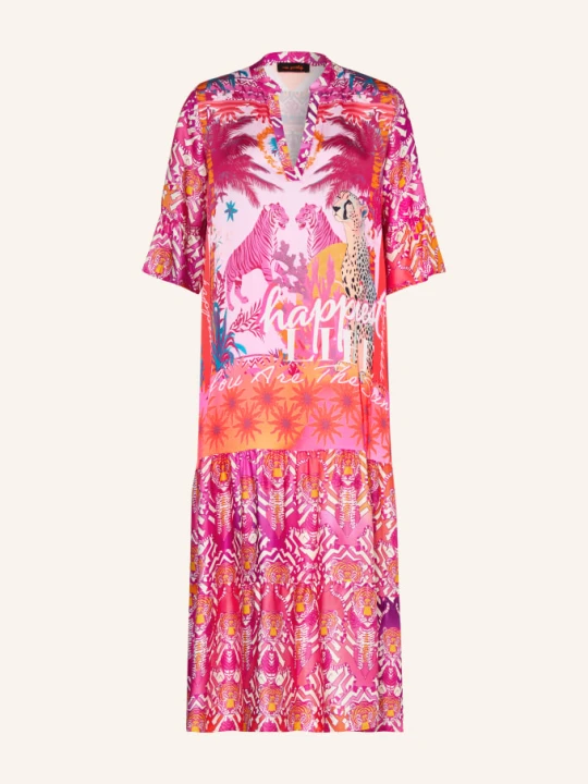 Zdjęcie produktu Miss Goodlife Satyna Sukienka Z Rękawami 3/4 I Falbanami pink